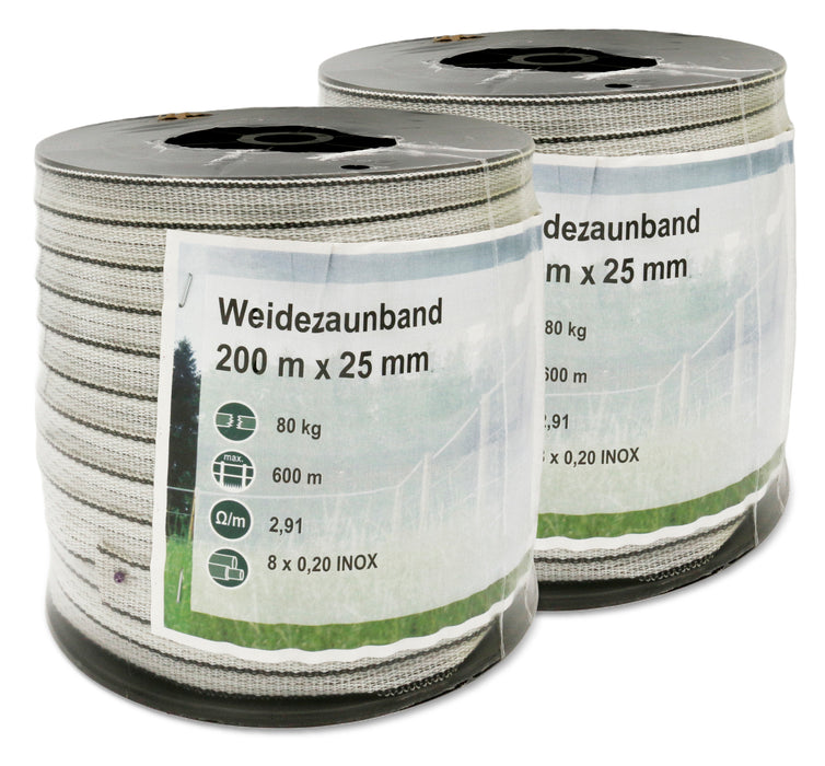 Weidezaunband weiß/grün 200m - Doppelpack + 2 Bandspanner